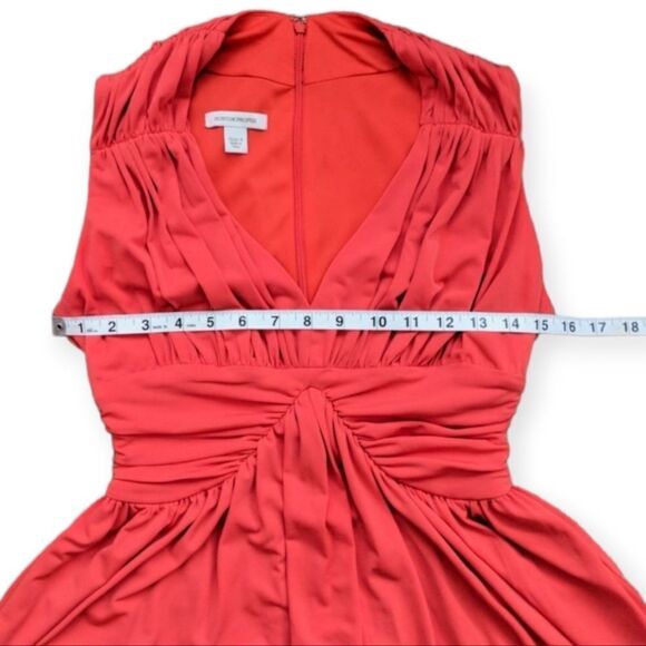 Boston Proper Flowy Ruched Sleeveless Orange Midi Dress - Picture 6 of 9